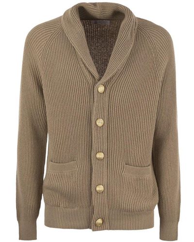Brunello Cucinelli Pure Cotton Ribbed Cardigan With Metal Button Fastening - Brown