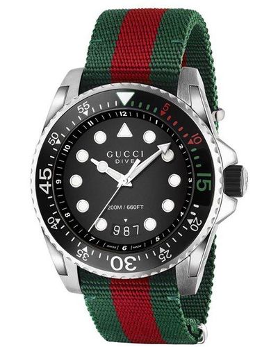 Gucci Ya136209 Dive Nylon And Stainless Steel Watch - Black
