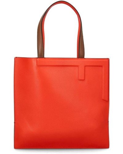 Fendi Logo Embossed Open Top Tote Bag - Red
