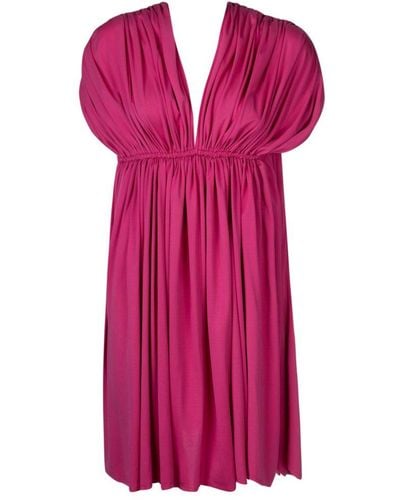 Lanvin Asymmetric Pleated Short Dress - Purple