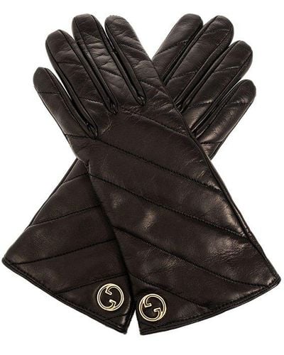 Gucci Leather Gloves, - Black