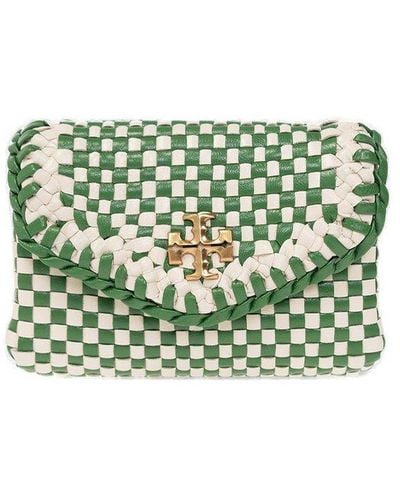 Tory Burch Leather Card Holder With Logo - Green