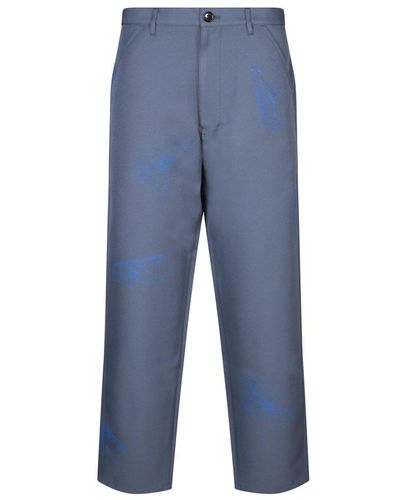 Comme des Garçons Paint-detailed Trousers - Blue