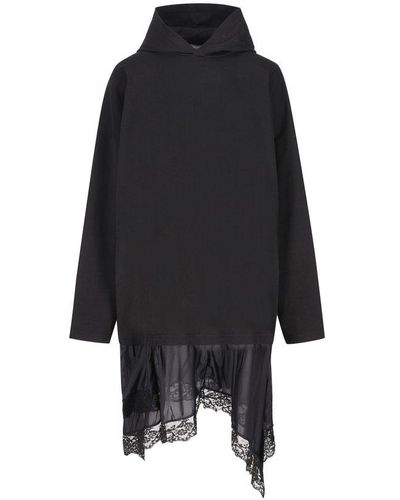 Balenciaga Lace Detailed Hooded Dress - Black
