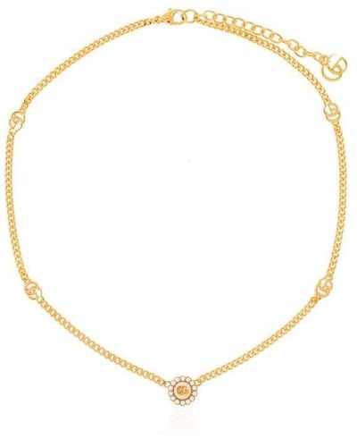 Gucci Double G Embellished Chained Necklace - White