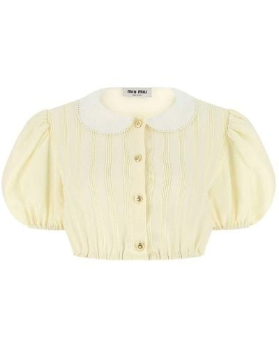 Miu Miu Button-up Short Sleeved Cropped Top - Yellow
