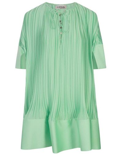 Lanvin Cascade Effect Short-sleeved Midi Dress - Green