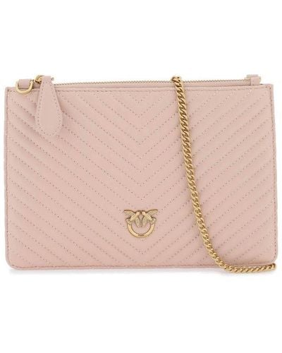 Pinko Logo Plaque Quilted Chain-linked Wallet - Pink