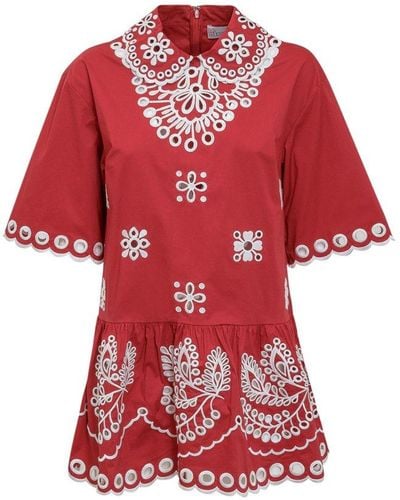 RED Valentino Red Broderie Anglaise Short-sleeve Blouse