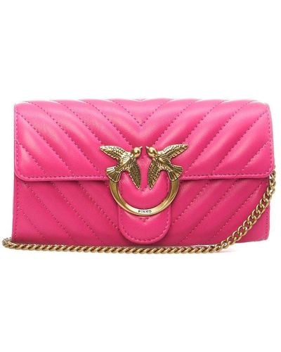 Pinko Logo-plaque Chain-linked Quilted Shoulder Bag - Pink
