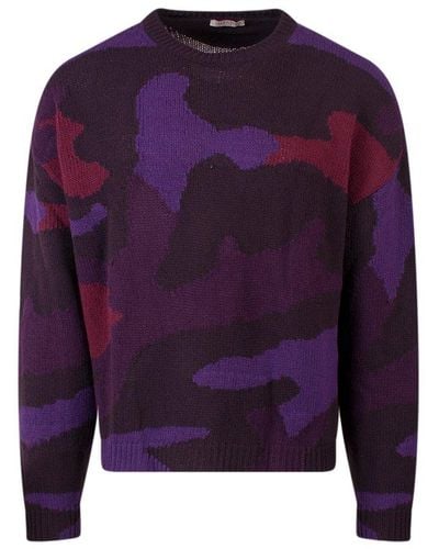 Valentino Camouflage Motif Long-sleeved Sweater - Purple