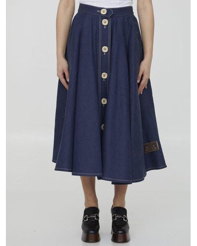 Gucci Denim Pleated Skirt - Blue
