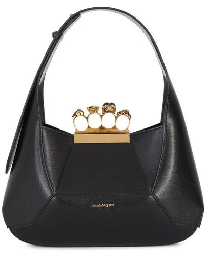 Alexander McQueen Four-ring Logo Printed Tote Bag - Black