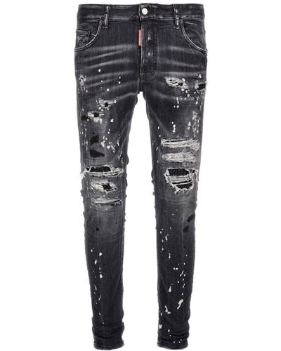 DSquared² Logo-tag Distressed Jeans - Gray