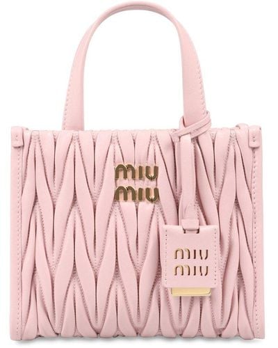 Miu Miu Matelassé Logo-lettering Mini Tote Bag - Pink