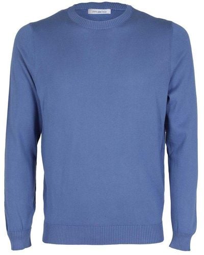 Malo Crewneck Straight Hem Knitted Sweater - Blue