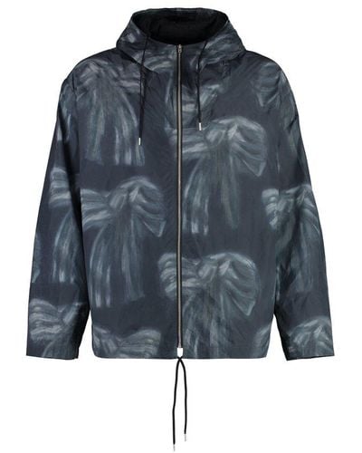 Acne Studios Hooded All-over Printed Raincoat - Blue