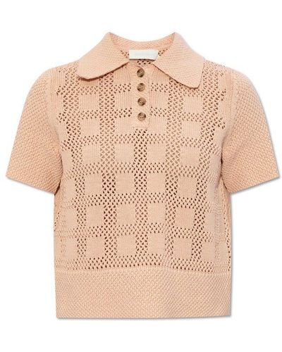 Zimmermann Waverly Knitted Polo Top - Natural