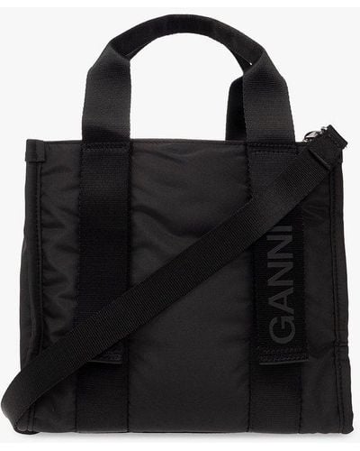 Ganni Shoulder Bag With Logo - Black