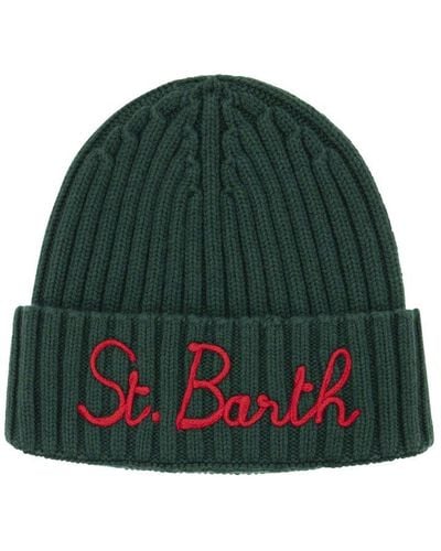 Mc2 Saint Barth Wool And Cashmere Blend Hat With Embroidery - Green