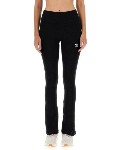 adidas Originals Logo-embroidered Ribbed Flared Trousers - Black