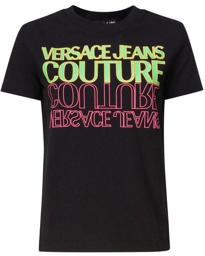 Versace Logo Printed Crewneck T-shirt - Black