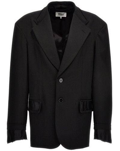 MM6 by Maison Martin Margiela Single Breast Blazer Jacket Featuring Shield Detail Jackets - Black