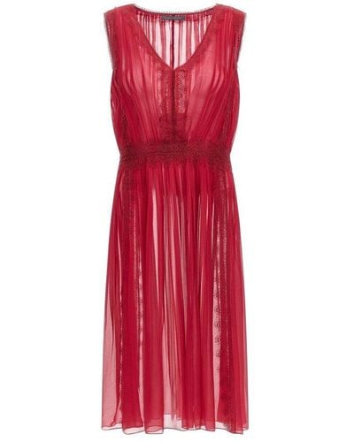 Alberta Ferretti Lace Detailed Sleeveless Midi Dress - Red