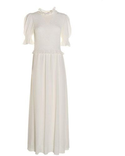 See By Chloé Shirred Ruffled Maxi Dress - White