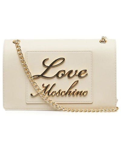 Love Moschino Logo Lettering Chain Linked Shoulder Bag - Natural