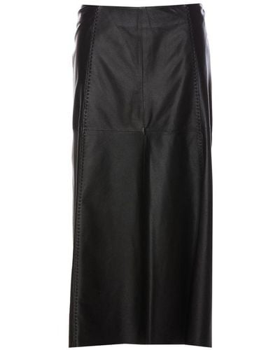 Arma Marbella A-line Leather Midi Skirt - Black
