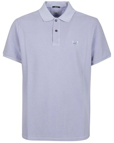 C.P. Company Logo Embroidered Short Sleeved Polo Shirt - Blue