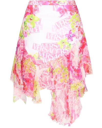 Versace Allover Floral Printed Mini Skirt - Pink