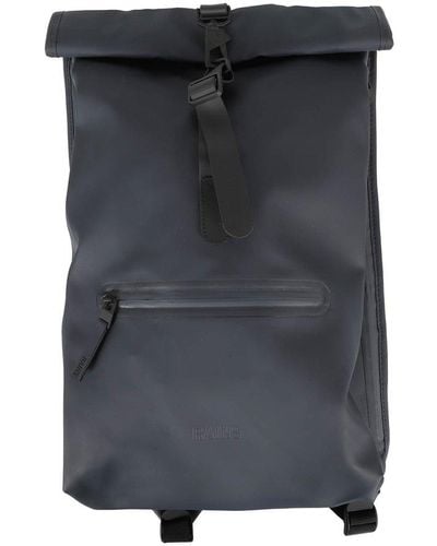 Rains Roll-top Logo Detailed Backpack - Black