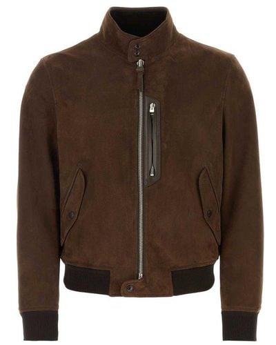 Tom Ford High-neck Leather Bomber Jacket - Brown