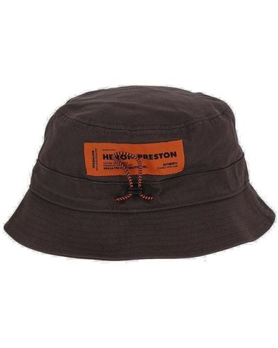 Heron Preston Logo Patch Drawstring Bucket Hat - Black