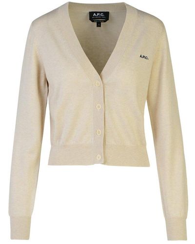 A.P.C. V-neck Knitted Cardigan - Natural