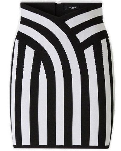 Balmain V-neckline Waist Striped Mini Skirt - Black