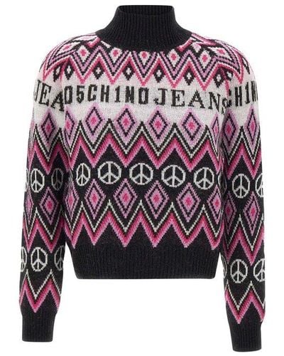 Moschino Jeans Pattern Knitted Sweater - Red