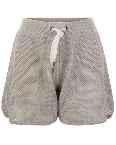 Brunello Cucinelli Sparkling Net Knit Drawstring Shorts - Grey