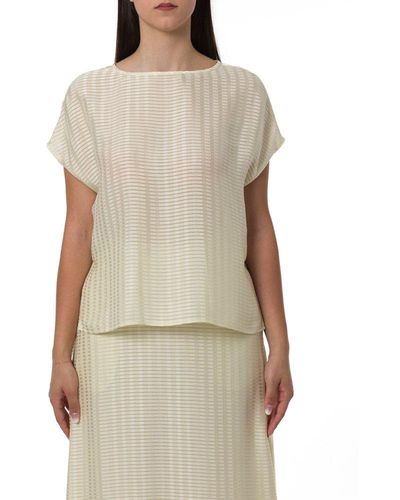 Emporio Armani Boat Neck Sheer Panelled Blouse - Natural