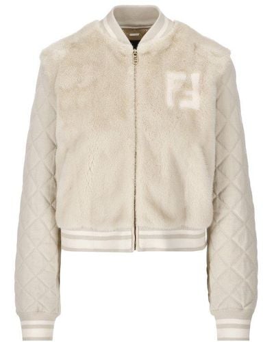 Fendi Diamond Quilted Bomber Jacket - Natural