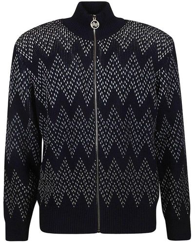 Missoni Chevron-Pattern Zip-Up Knitted Cardigan - Blue