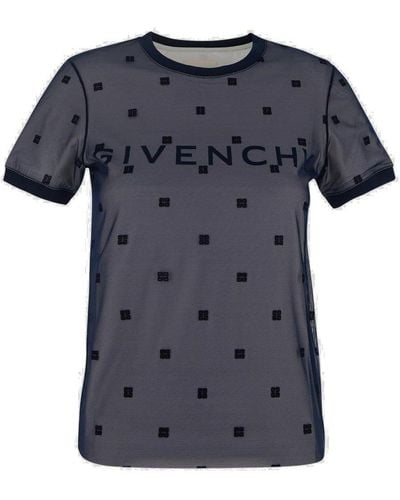 Givenchy All-over Logo Motif Patch Mesh Shirt - Blue