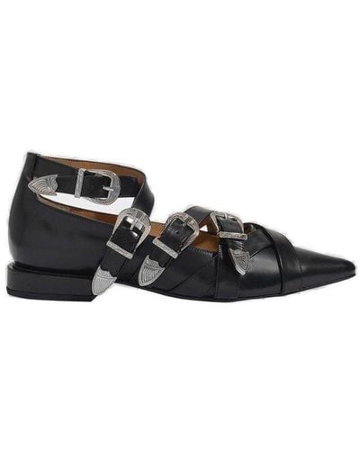 Toga Buckled Pointed Toe Loafers - Black