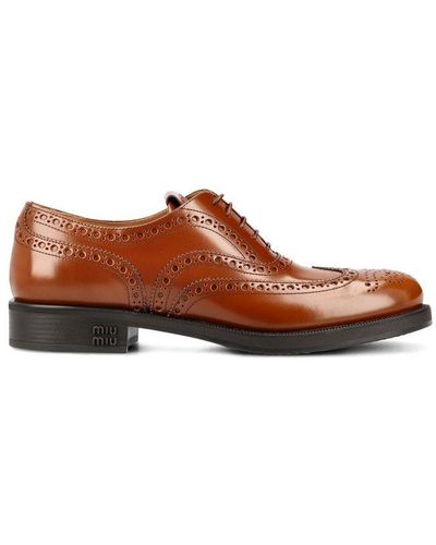 Miu Miu Perforated Lace-up Shoes - Brown