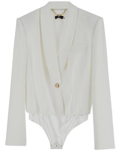 Elisabetta Franchi Long-sleeved Blazer Bodysuit - White