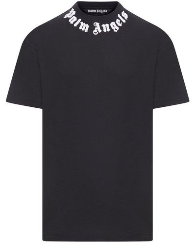 Palm Angels Logo Printed Crewneck T-shirt - Black