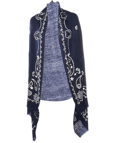 P.A.R.O.S.H. Embroidered Fringed Scarf - Blue