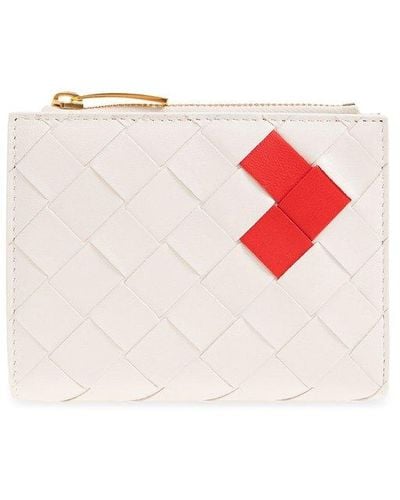 Bottega Veneta Leather Wallet With Heart Motif, - Red
